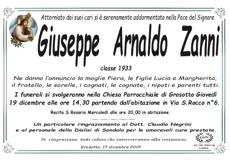 necrologio Zanni Giuseppe Arnaldo
