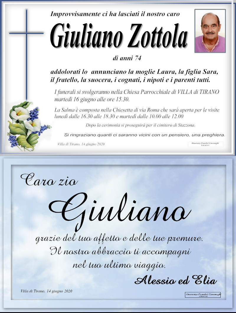 necrologio Zottola Giuliano