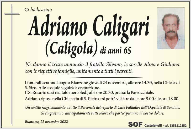 necrologio Caligari Adriano