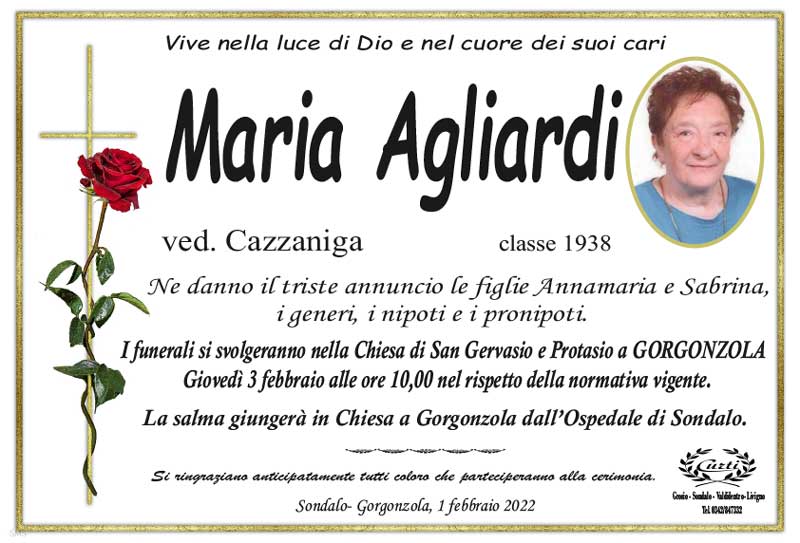 Agliardi Maria necrologio | INTORNO TIRANO