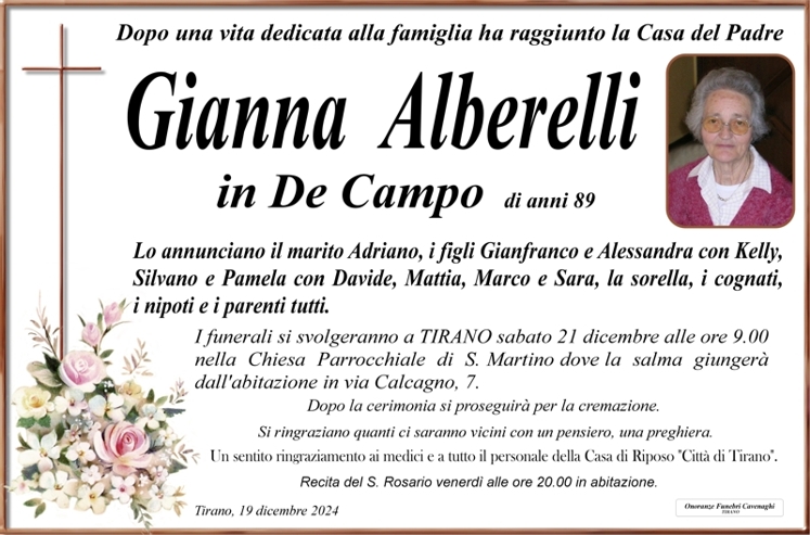 Necrologio Alberelli Gianna