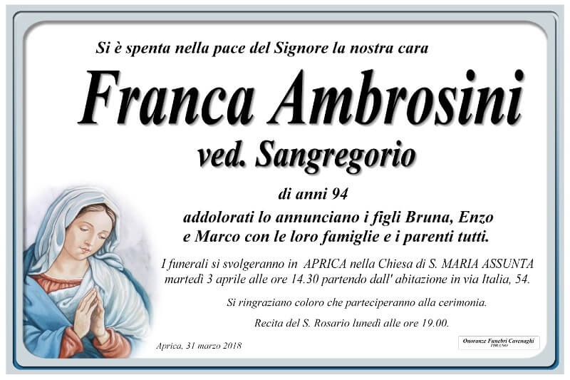 necrologio Ambrosini Franca