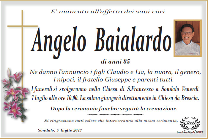 Necrologio Angelo Baialardo