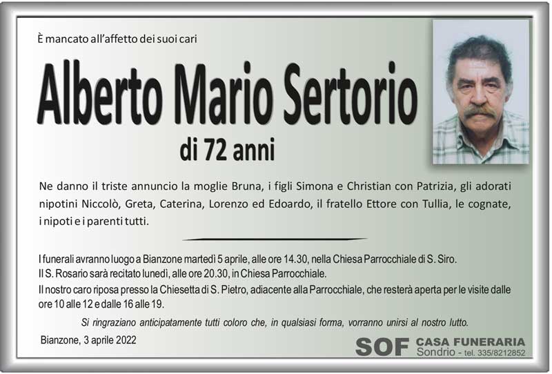necrologio Sertorio Alberto Mario