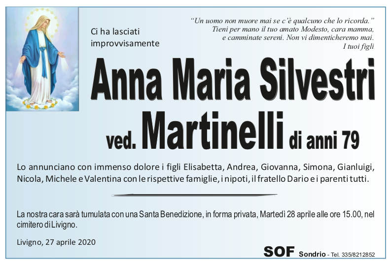 necrologio Silvestri Anna Maria