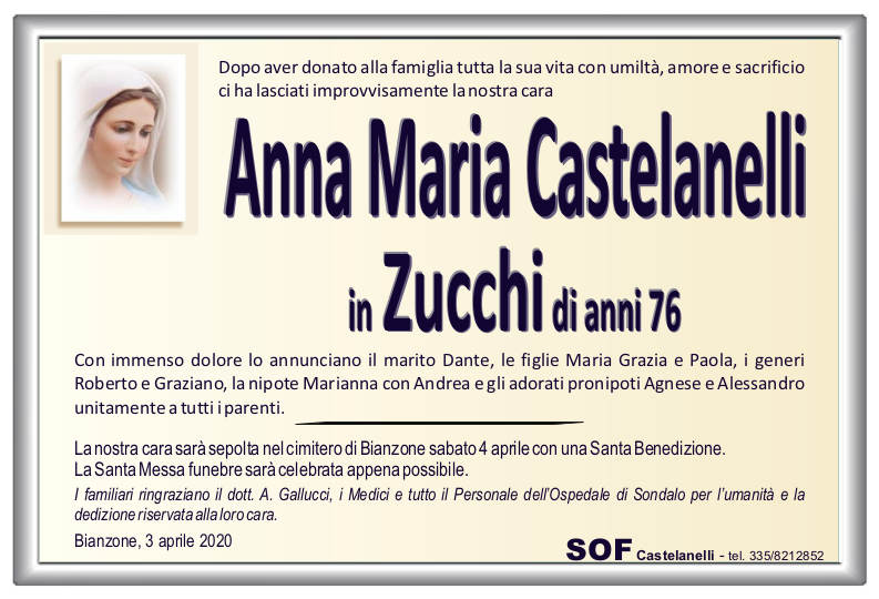 necrologio Castelanelli Anna Maria