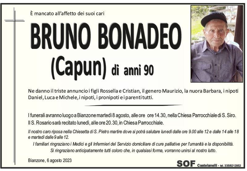 necrologio Bonadeo Bruno