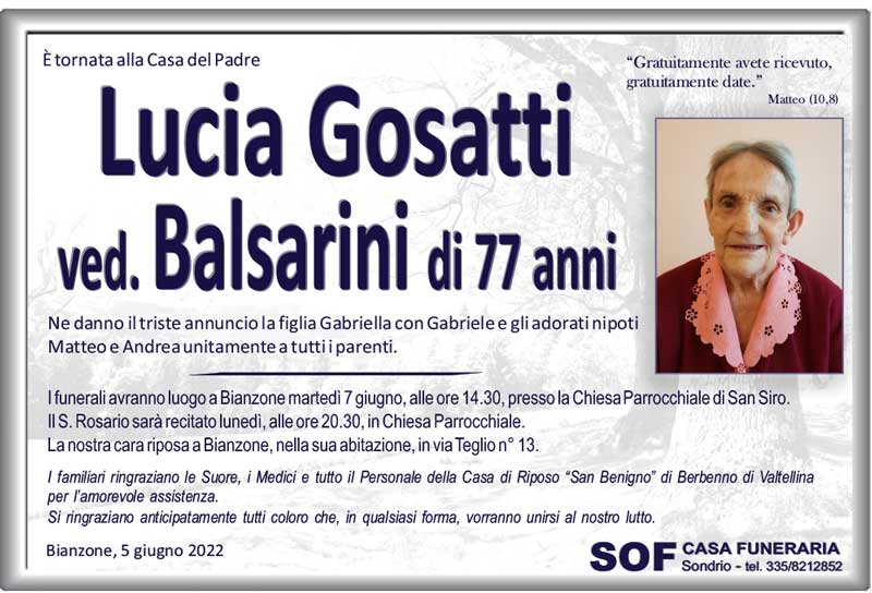 necrologio Gosatti Lucia