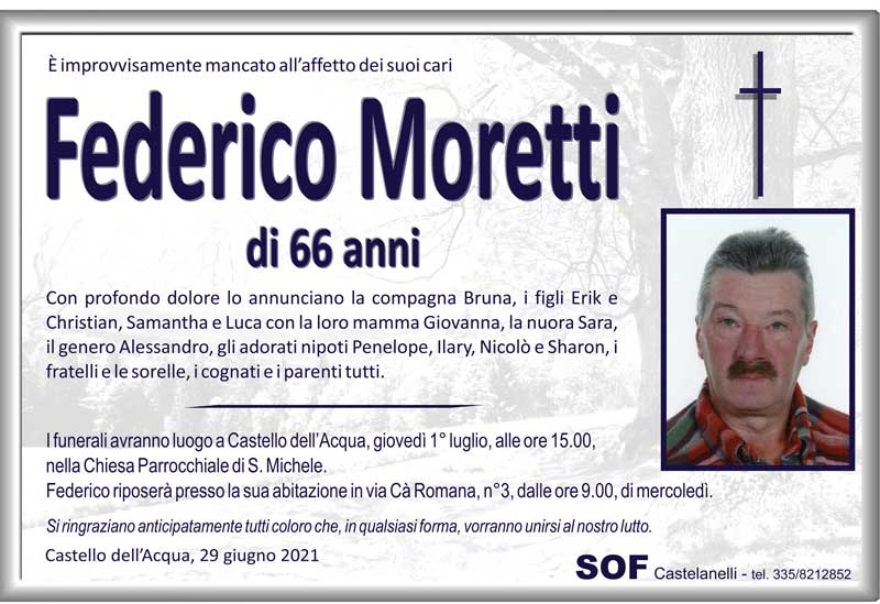 necrologio Moretti Federico