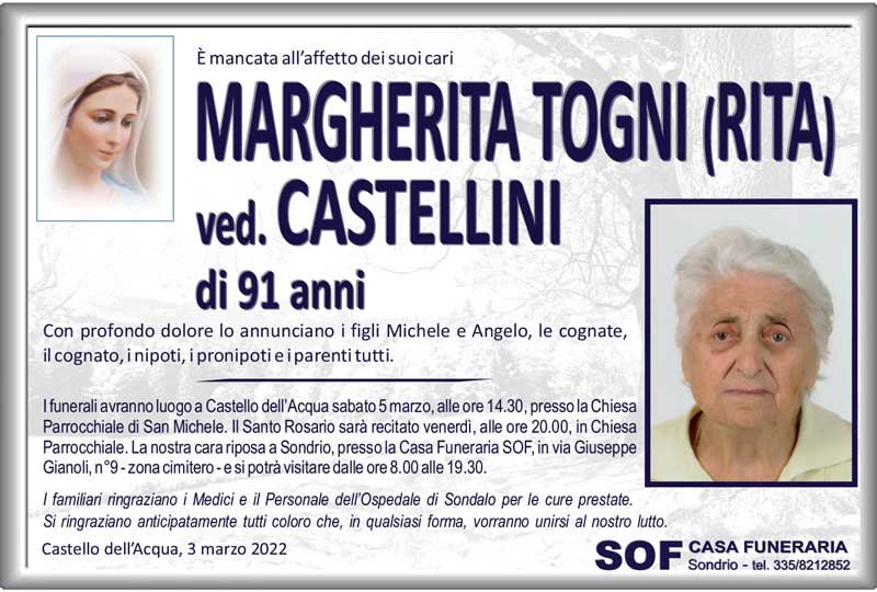 necrologio Margherita Togni