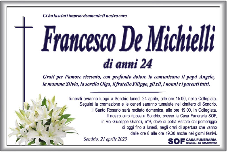 necrologio De Michielli Francesco