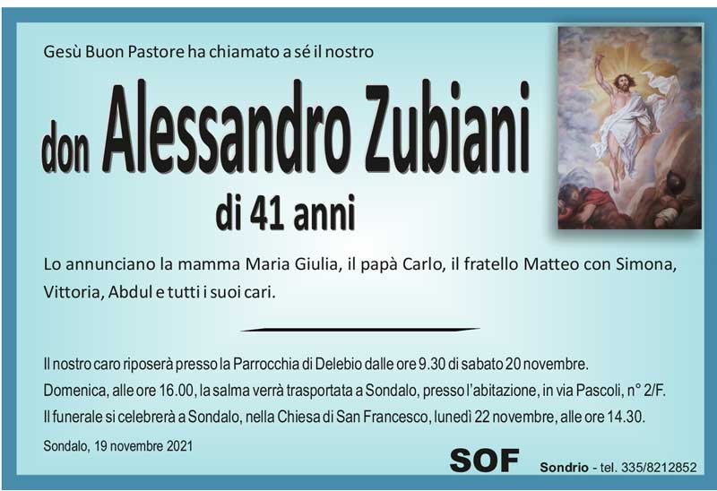 necrologio don Alessandro Zubiani