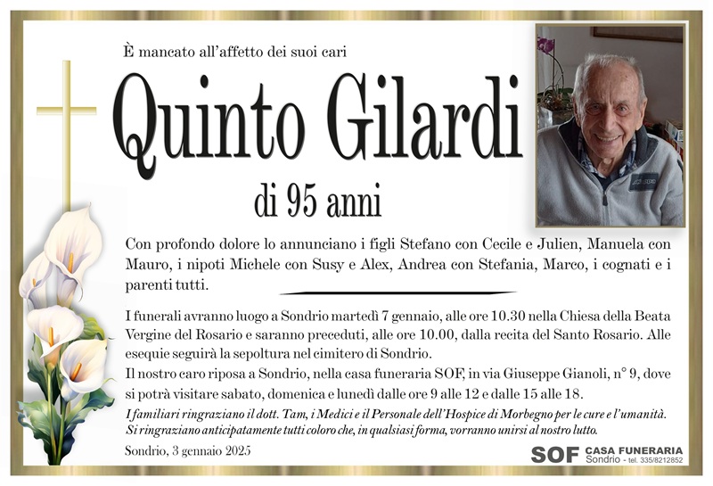 necrologio Gilardi Quinto