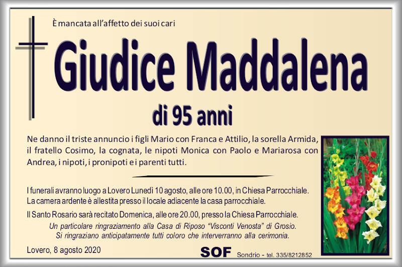 necrologio Giudice Maddalena