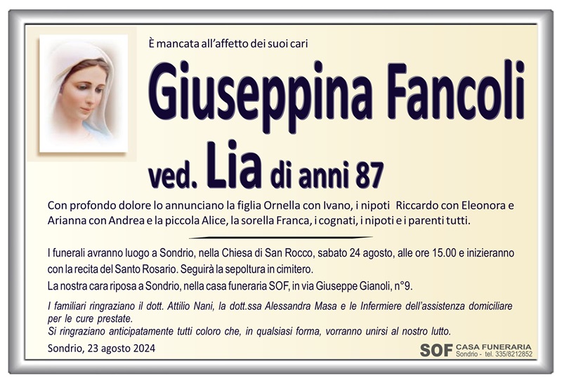 necrologio Fancoli Giuseppina