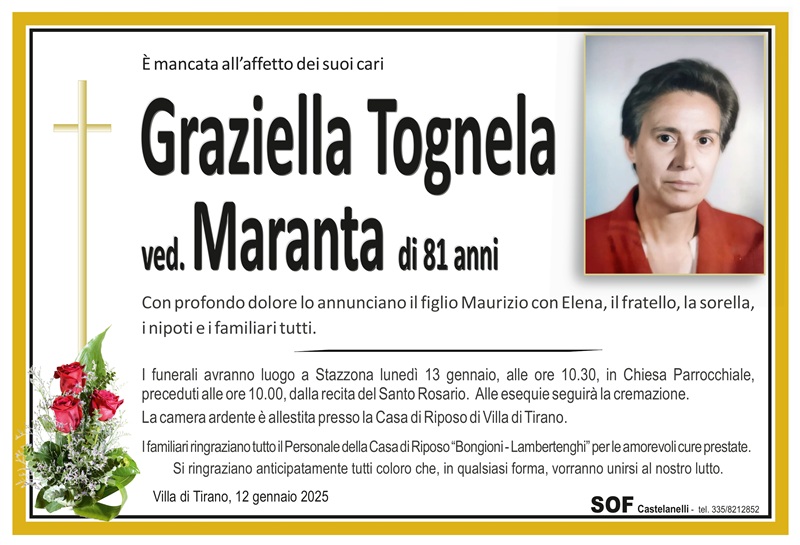 necrologio Tognela Graziella