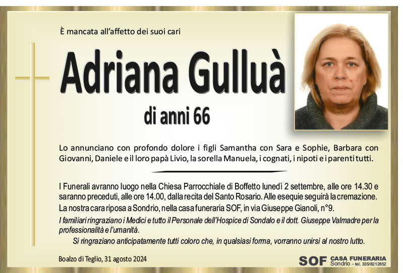 necrologio Gulluà Adriana