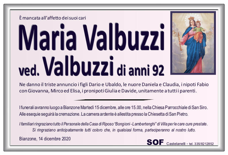 necrologio Valbuzzi Maria