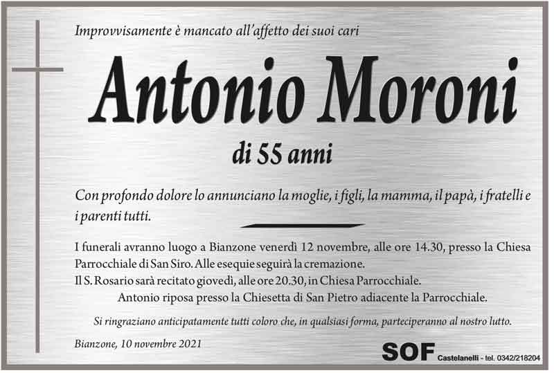 necrologio Moroni Antonio