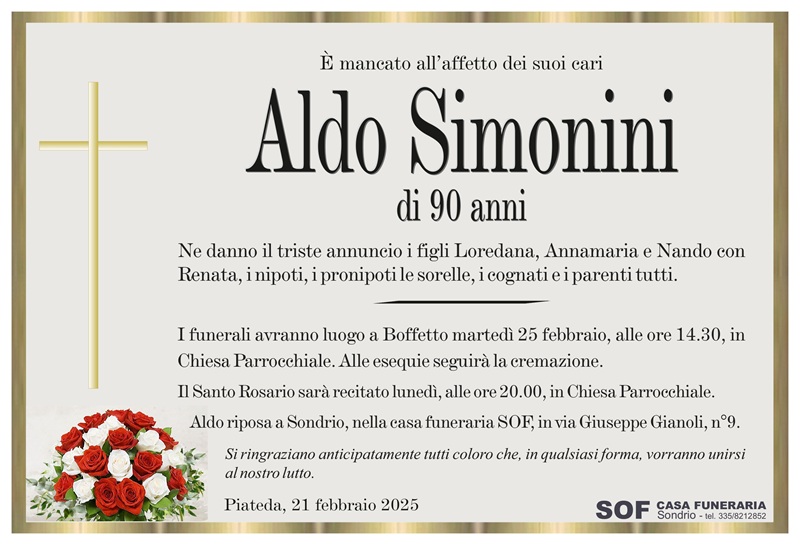 necrologio Simonini Aldo