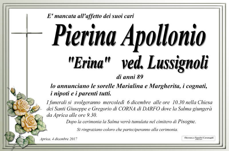 necrologio Apollonio Pierina