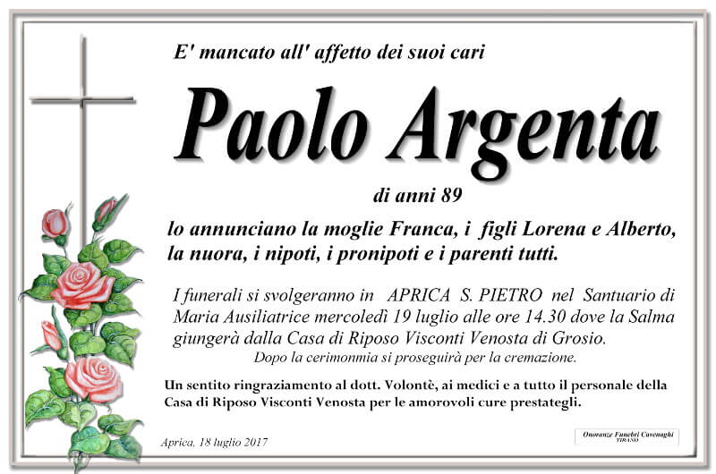 necrologio Argenta Paolo