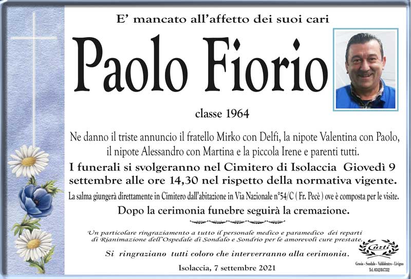 necrologio Fiorio Paolo