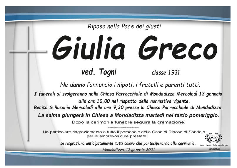 necrologio Greco Giulia