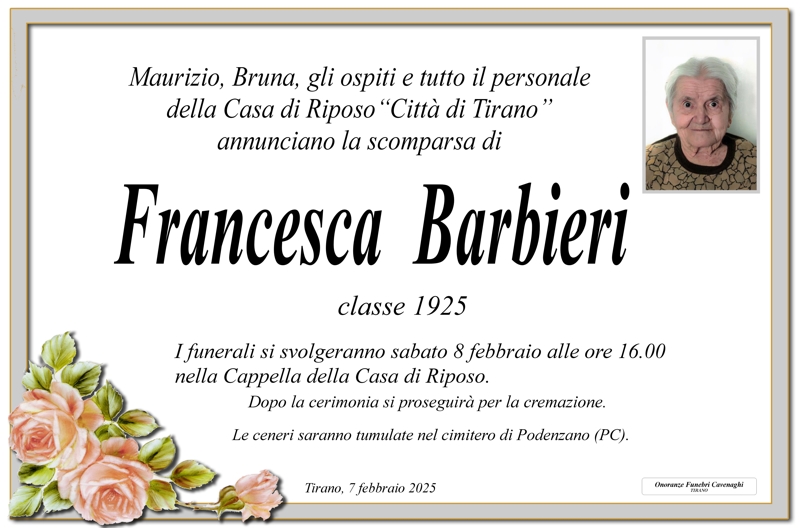 Necrologio Barbieri Francesca