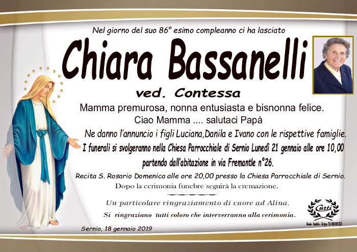 Necrologio Bassanelli Chiara