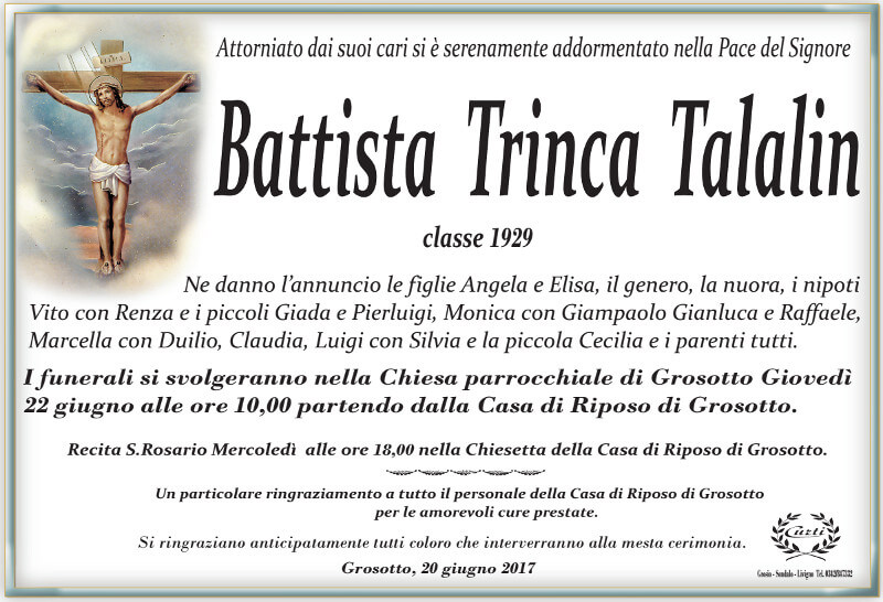 necrologio Battista Trinca Talalin