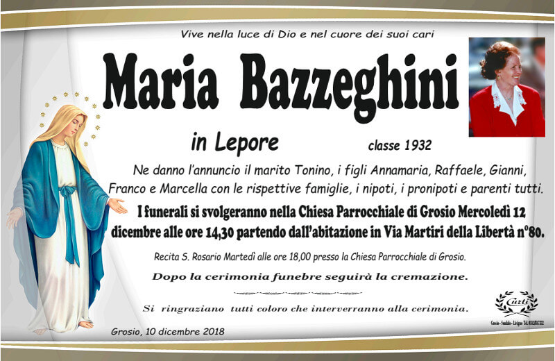 necrologio Bazzeghini Maria
