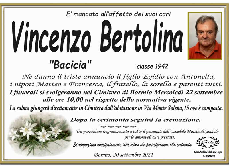 necrologio Bertolina Vincenzo