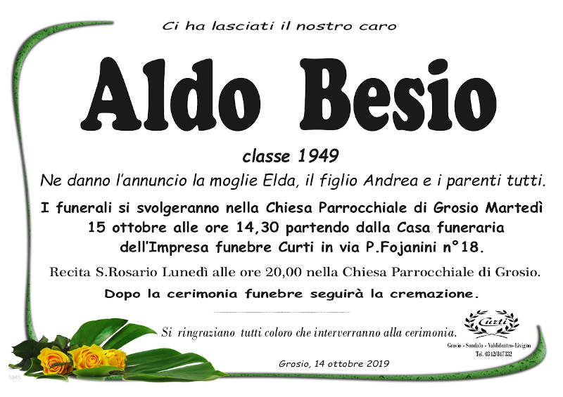 necrologio Besio Aldo