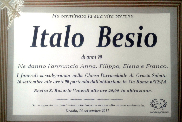 Necrologio Besio Italo