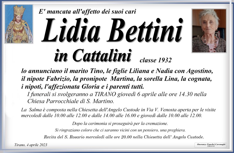 Necrologio Bettini Lidia