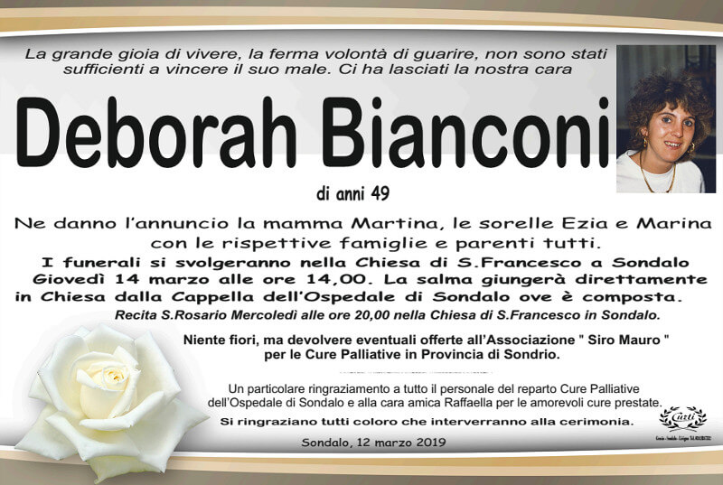 necrologio Bianconi Deborah
