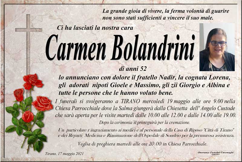 necrologio Bolandrini Carmen