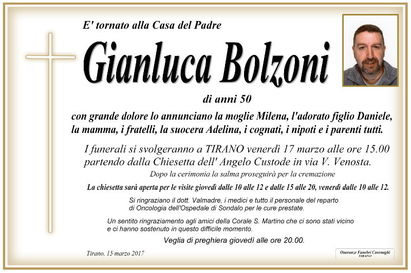 necrologio Bolzoni Gianluca