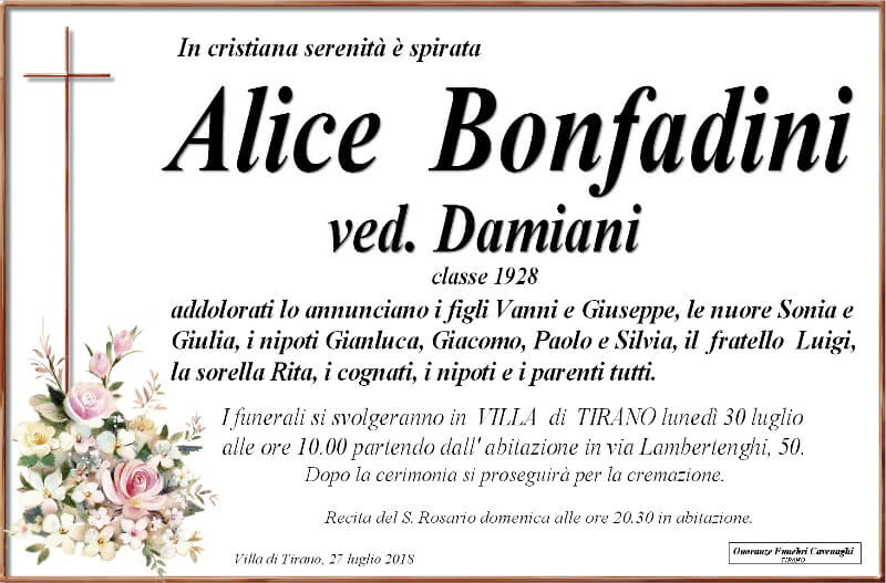 necrologio Bonfadini Alice