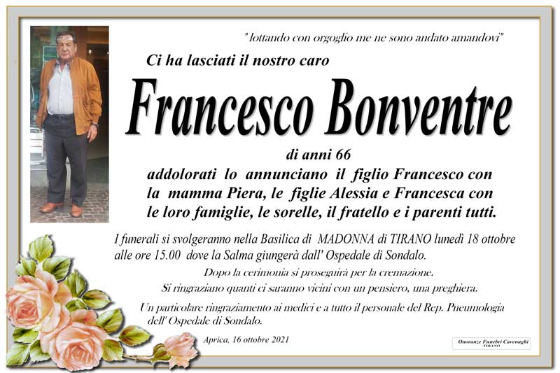 necrologio Bonventre Francesco