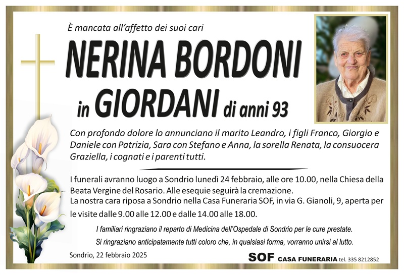 necrologio Bordoni Nerina