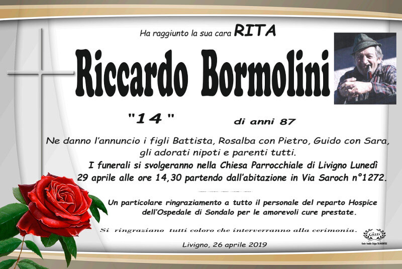 necrologio Bormolini Riccardo