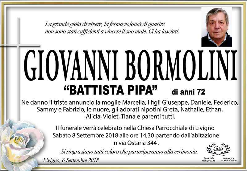 necrologio Bormolini Giovanni