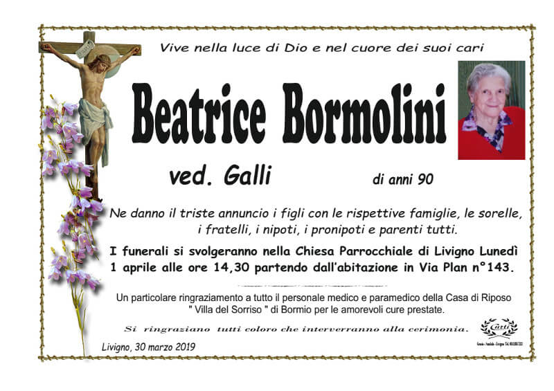 necrologio Bormolini Beatrice