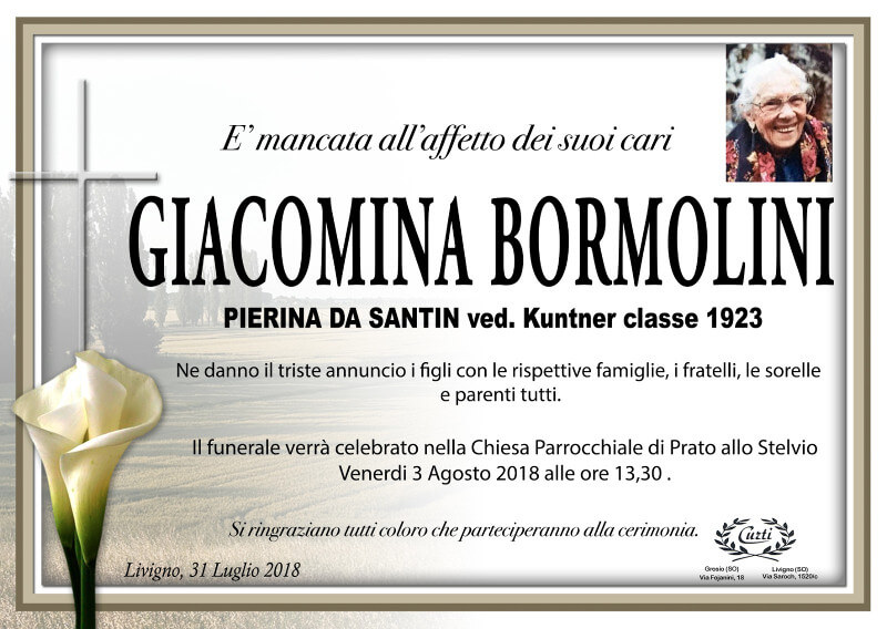 necrologio Bormolini Giacomina