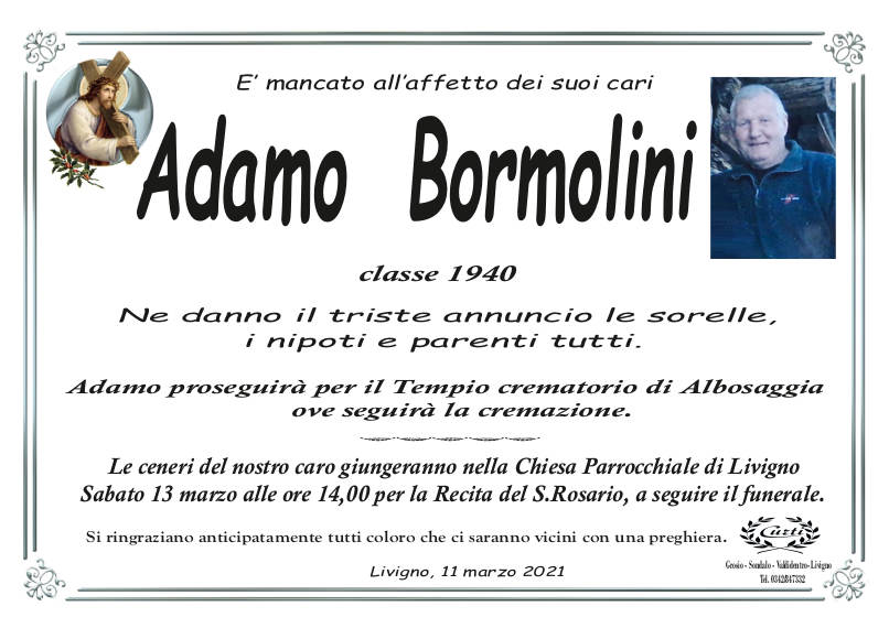 necrologio Bormolini Adamo