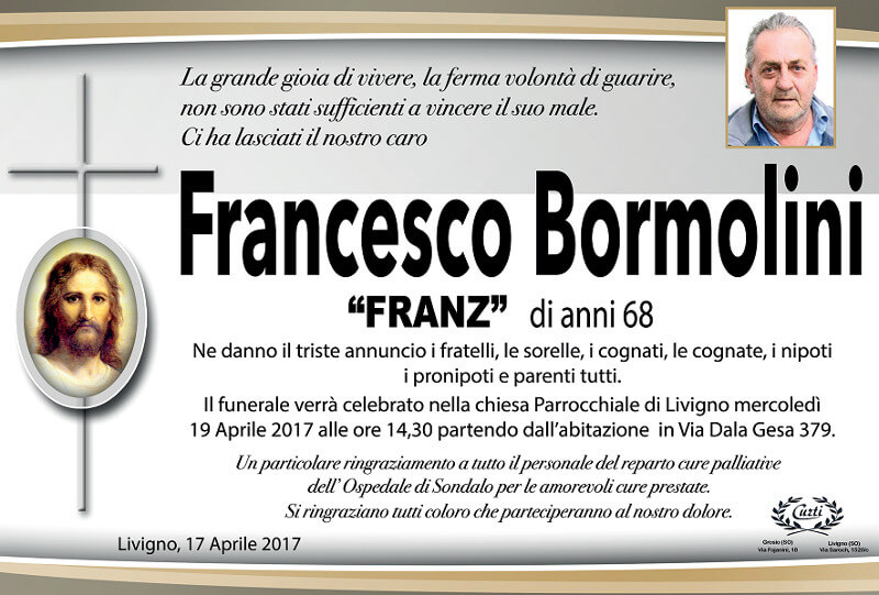 necrologio Bormolini Francesco