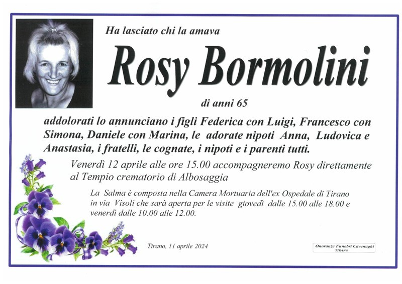 Necrologio Bormolini Rosy