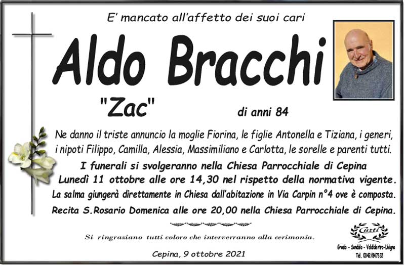 necrologio Bracchi Aldo